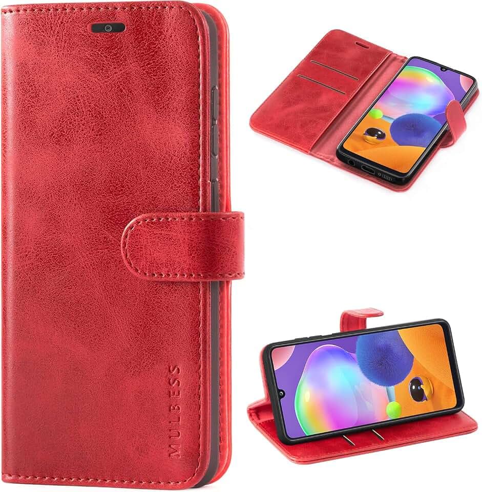 Mulbess Ledertasche für Samsung Galaxy A31 Hülle Klappbar, Handy-Hülle mit Magnetverschluss Schutz Case, Kartenhalterung, Vintage Wein Rot