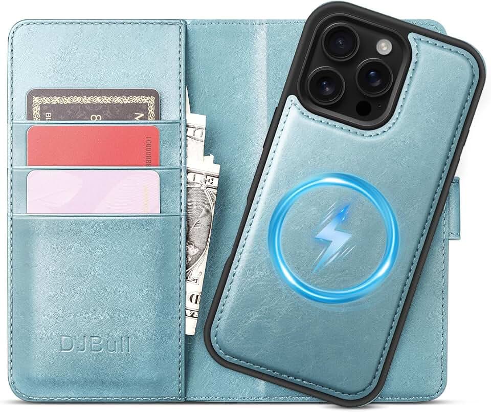 DJBull 2-in-1 Detachable Wallet Case for iPhone 16 Pro Max 6.9" RFID Blocking Flip Folio with Card Holder | PU Leather Shockproof Protective Cover Women Men for Apple 16 Pro Max Phone Case Sky Blue