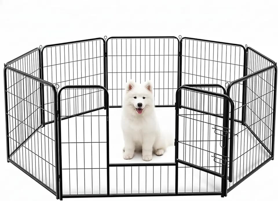 Dog Playpen, 32 Inch 8 Panels Dog Fence for Small/Medium Dogs Puppy/Indoor & Outdoor Bliss, Perfect Dog Pen for Camping, Yard, RV, Garden Fence, Black