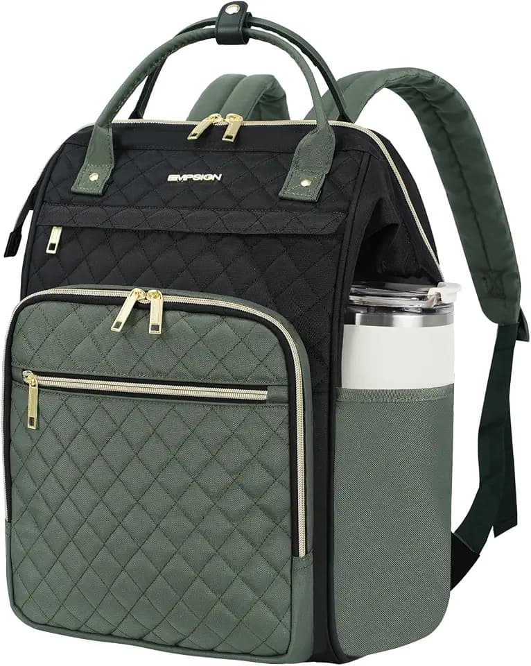 EMPSIGN 17 Inch Laptop Backpack for Women, Black-Army Green