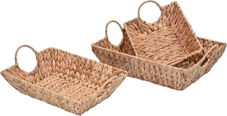 happimess Rowan Hyacinth Rectangular Basket Trays 17", Natural, Set of 3