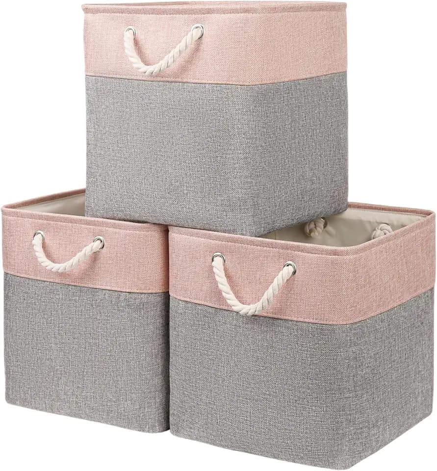 Mangata Aufbewahrungsbox, 33x38x33cm Aufbewahrungskorb Stoff, Box in Würfel für Schrank, Regal, und Kleidung(Graues Pulver, 3er Pack)