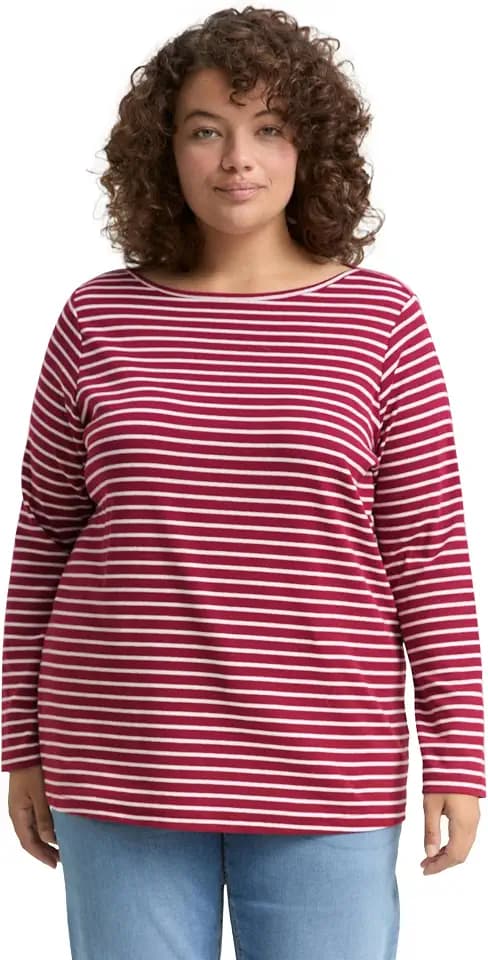 Tom Tailor Damen 1048373 Plussize Plus Size - Langarmshirt mit Streifenmuster (1er Pack)