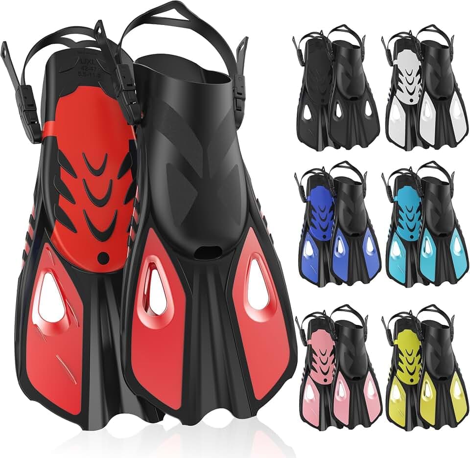 Snorkel Fins, Travel Size Short Flippers for Snorkeling Swimming