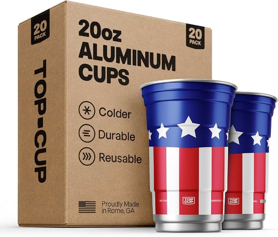 Top Cup Aluminum Party Cups, Americana Cup, 20oz, 20 Count