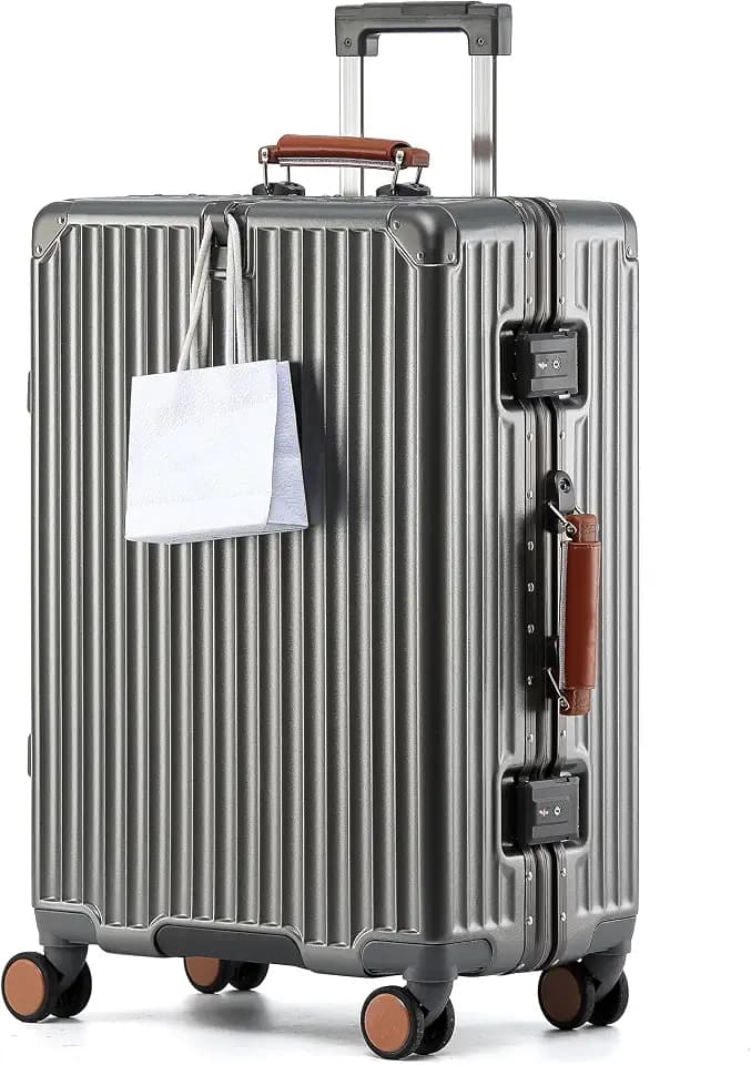 HotWay 26 Inch Checked Luggage with Leather Handle,Grey