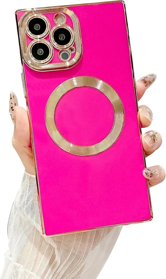 Owncase Magnetic for iPhone 13 Pro Max Case, (Compatible with MagSafe) (Full Camera Lens Protection) (Reinforced Corners) Shockproof Soft TPU Electroplate Edge Bumper Case for Women, Hot Pink