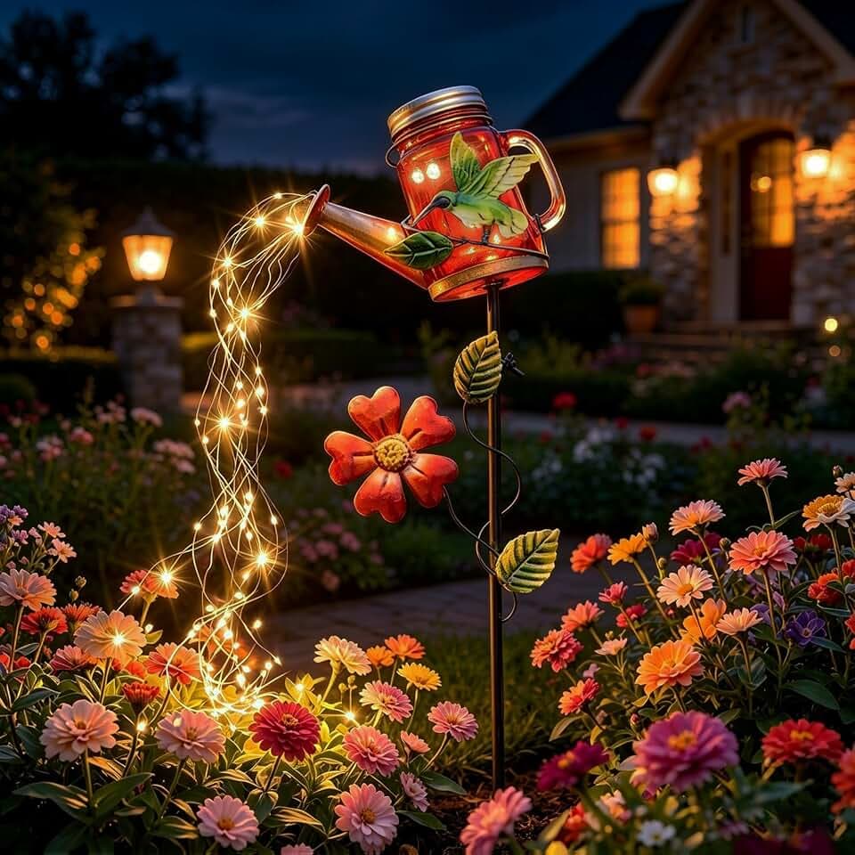 SRNPMIU Solar Watering Can Light, Hummingbird Outdoor Decor Lights