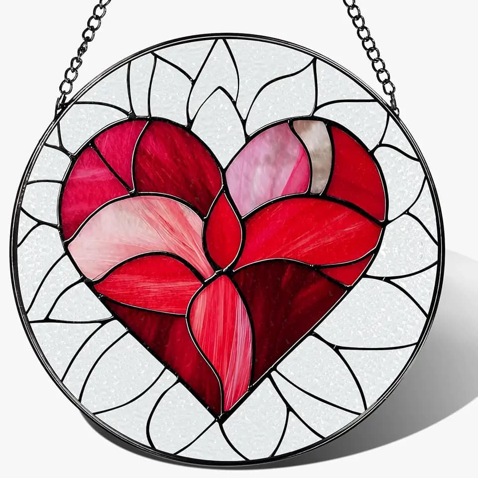 8'' Valentine Heart Suncatcher Ornament, Stained Glass Window Hanging, Suncatchers for Windows Hanging Ornaments, Valentine's Romantic Decor | Valentine's Day Gift, Gifts for Girlfriend, Wife