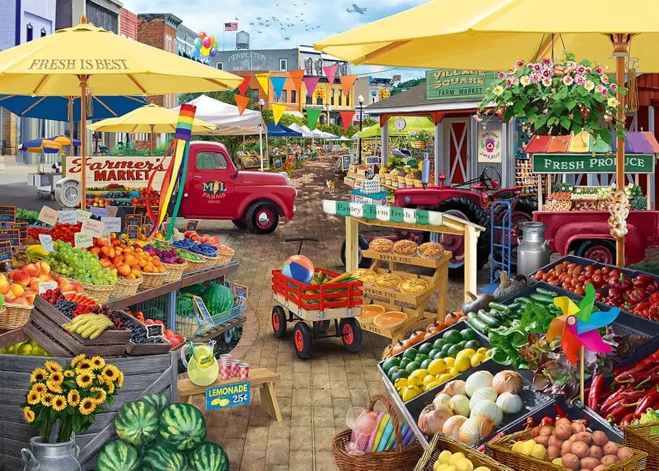 Wonder Forge Farmer's Market Day 1000 Piece Jigsaw Puzzle for Adults