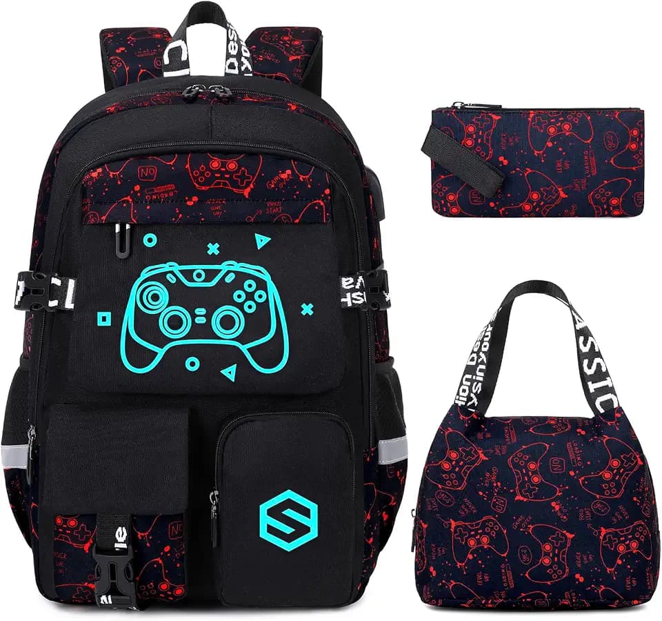Scothen Boys Backpack, Cool Luminous Kids School Backpacks with Lunch Bag