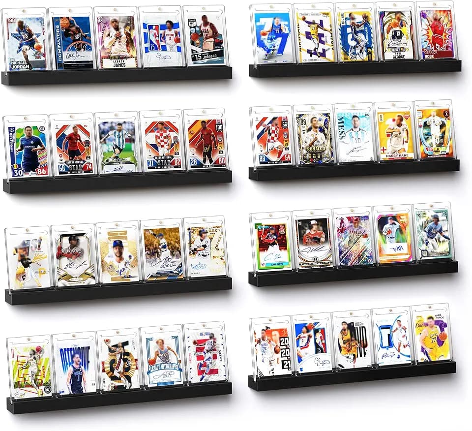 Emfogo Trading Card Display Shelf for Wall, Holds 40 Sports Cards, 8 Pack