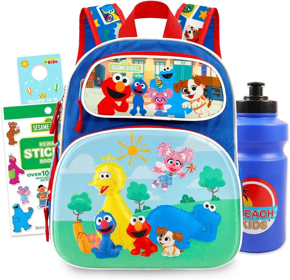 Sesame Street Mini Backpack for Kids Bundle - 12" w Adjustable Straps