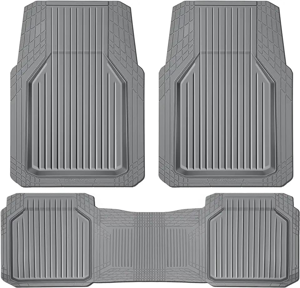 CAR PASS Heavy Duty Rubber Floor Mats for Car, Waterproof Liner Deep Dish Car Mats Full Sets, Universal Trim to Fit for SUV Truck Sedans Vans, All Weather Automotive Floor Mats 3pcs, Solid Gray