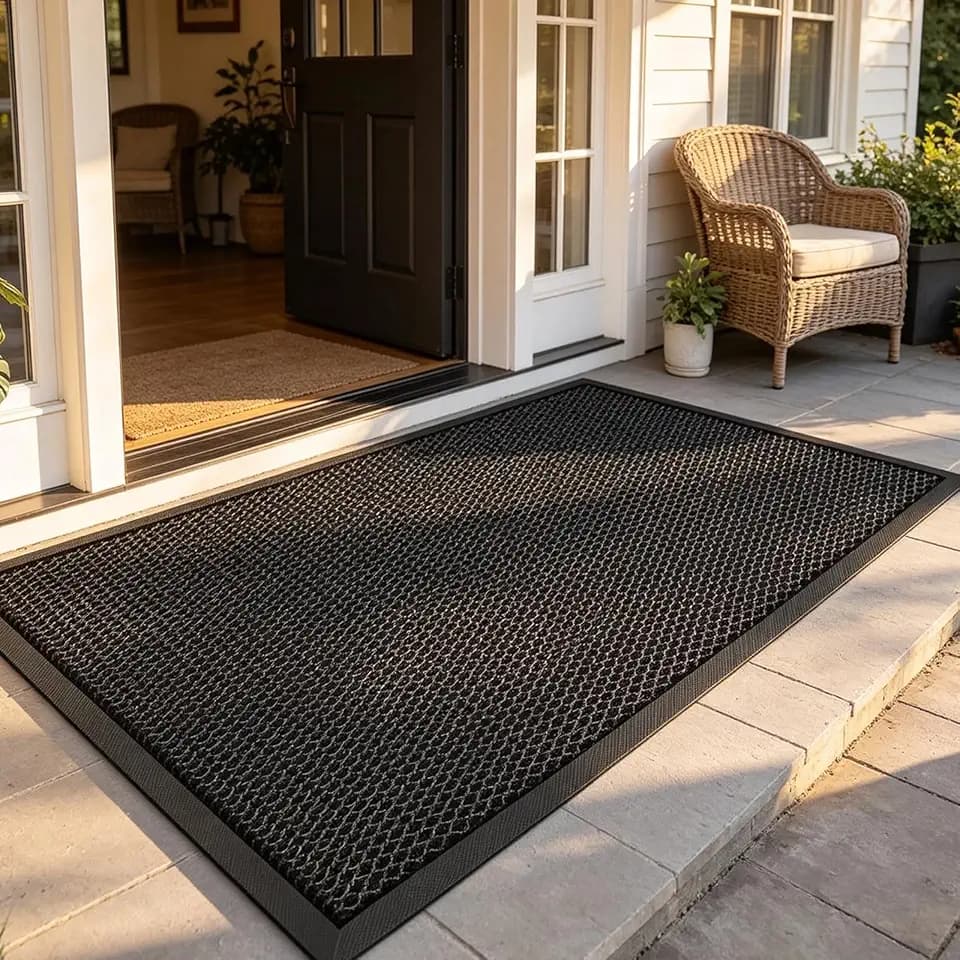 3'x5' Front Door Mat Indoor Outdoor Entrance,Elastic Mesh Mats,Black