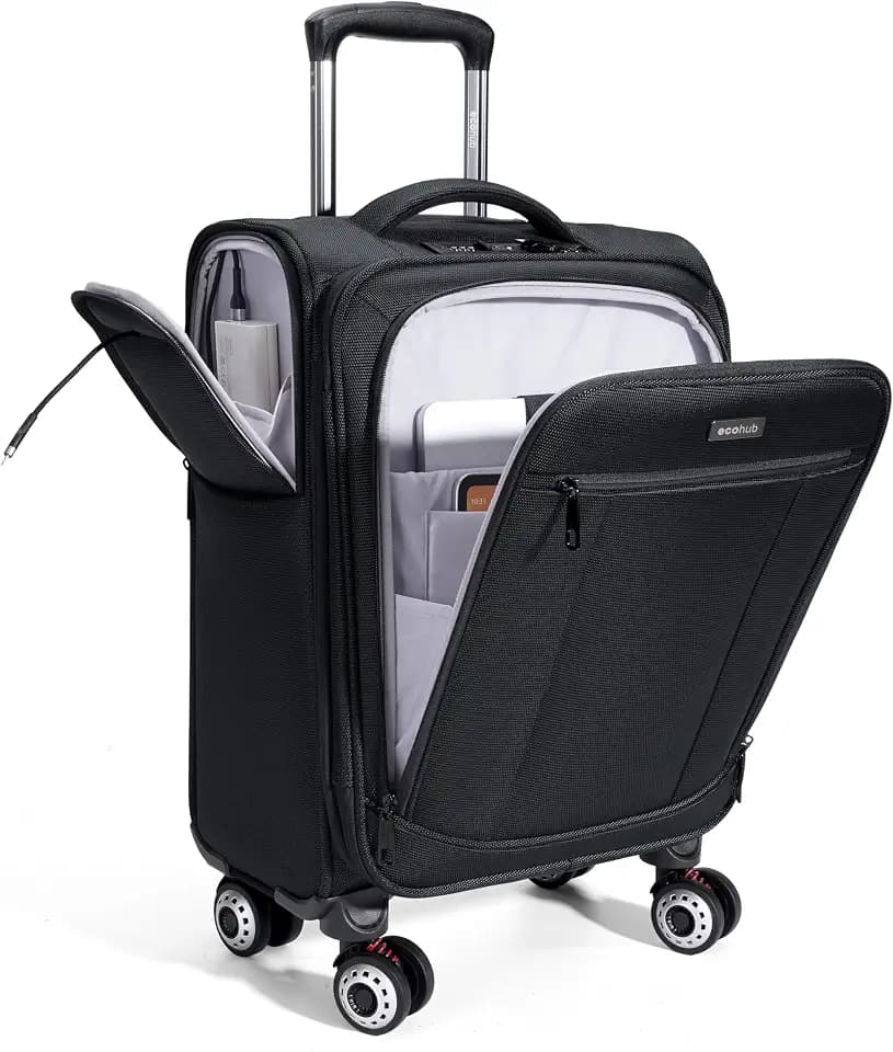 ECOHUB Carry On Luggage Airline Approved, 21 Inch Height Softside Carry On Suitcase with Spring Shock-Absorbing Spinner Wheels, Lightweight Travel Luggage with TSA Lock, Fits 22x14x9 Carry-On Bag