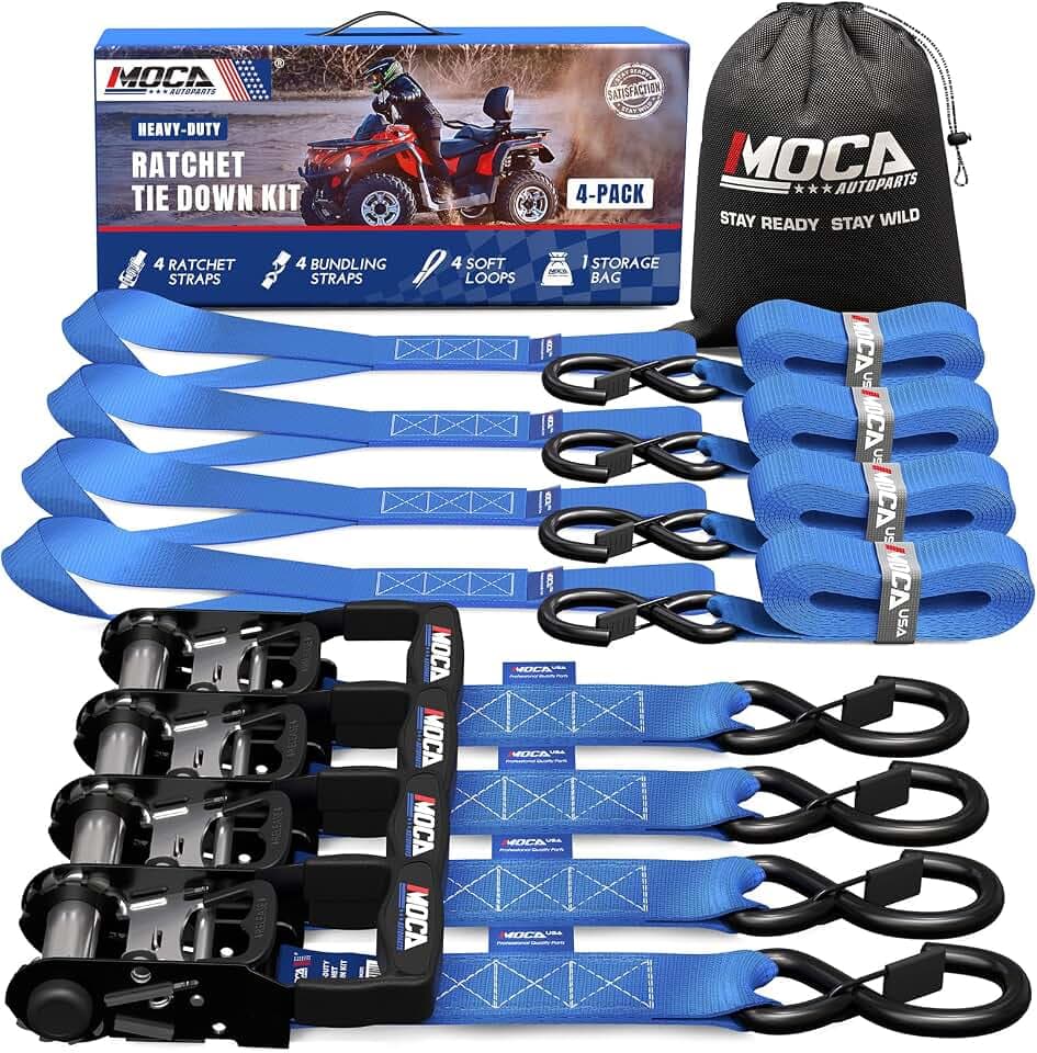 MOCA Heavy Duty Ratchet Straps Tie Down 4 Pack 1.6" x 8 ft, Blue