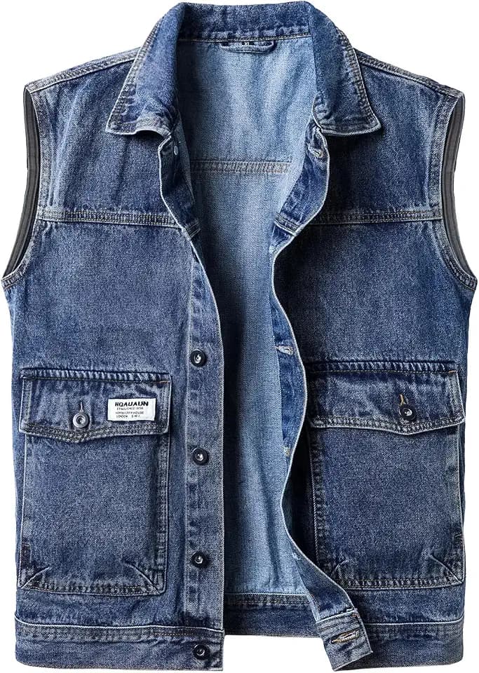 Classics Herren Weste Denim Vest Ärmellose Jeansweste Cowboy Jacke Motorradweste Bikerweste für Männer Casual Freizeitweste