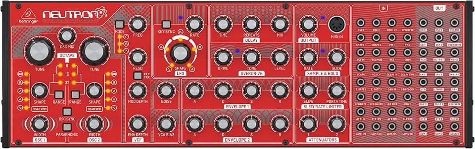 Behringer NEUTRON Paraphonischer Analog- und Semi-Modular-Synthesizer mit Dual 3340 VCOs, Multi-Mode VCF, 2 ADSRs, BBD Delay und Overdrive-Schaltung im Eurorack-Format