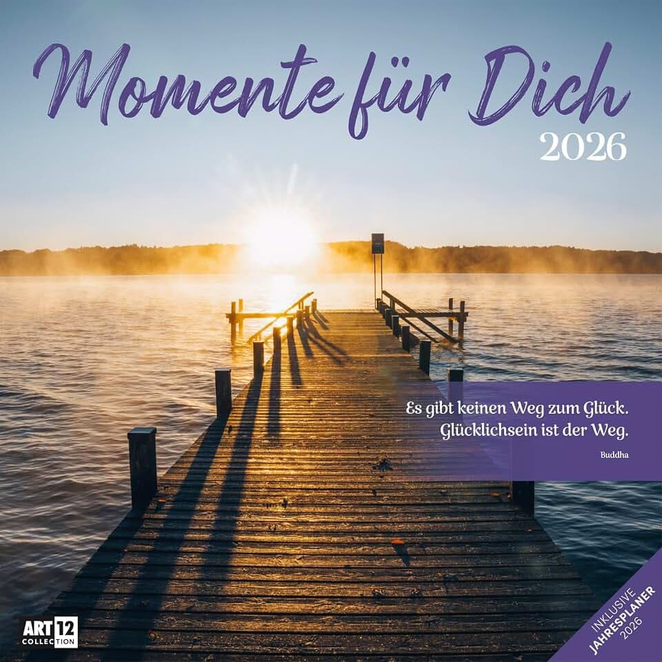 Momente für Dich Broschürenkalender 2026 - 30x30 - Art12 | Stilvoller Inspirationskalender im schlanken Hochformat (aufgeklappt 30x60 cm) | Notizen