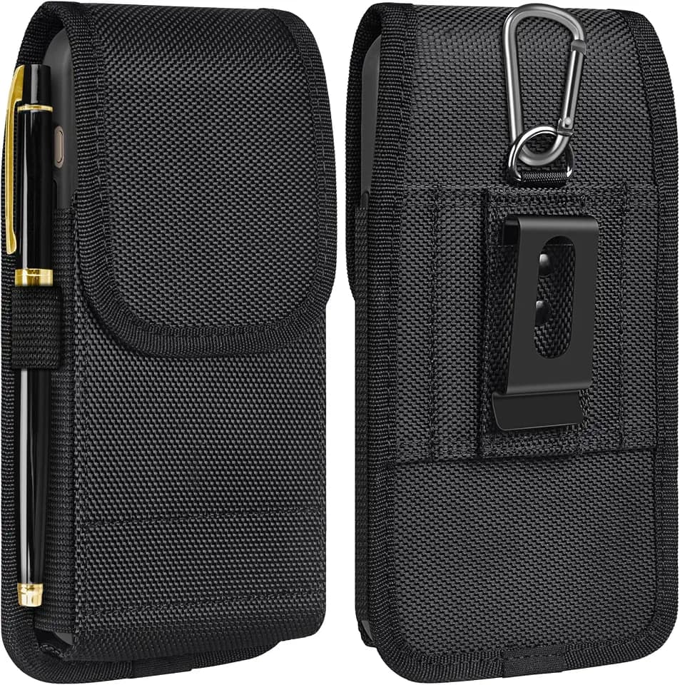 Cell Phone Holster with Card Holder Pouch Belt Clip Men for iPhone 17 16 15 14 13 12 11 Pro 16e Samsung Galaxy S25 S24 S23 S22 S21, M-Black