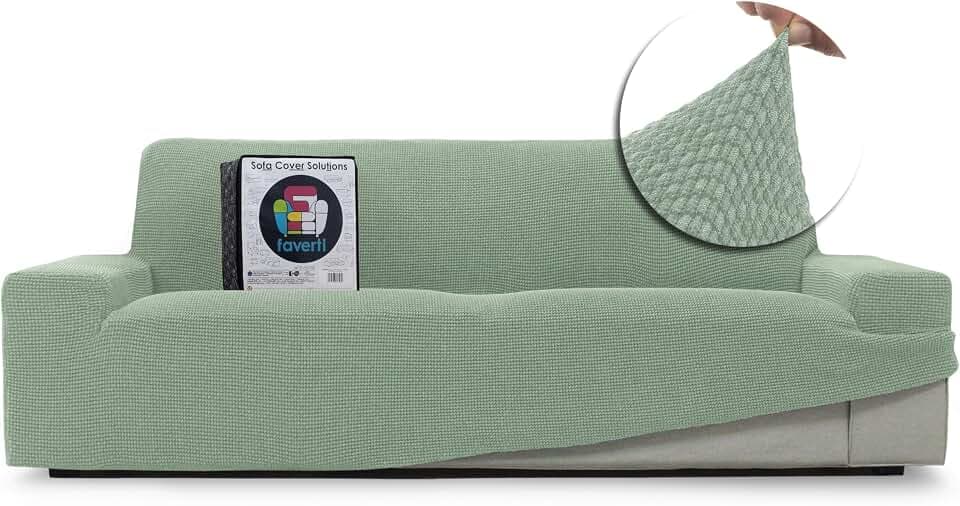 FAVERTI® Super elastischer Sofabezug für 3-Sitzer von 180 bis 230 cm | Modell Novelle | Türkis | Universalbezug, ideal für Jede Form von Sofas, hochwertiger Jacquard-Stoff, Baumwollgefühl