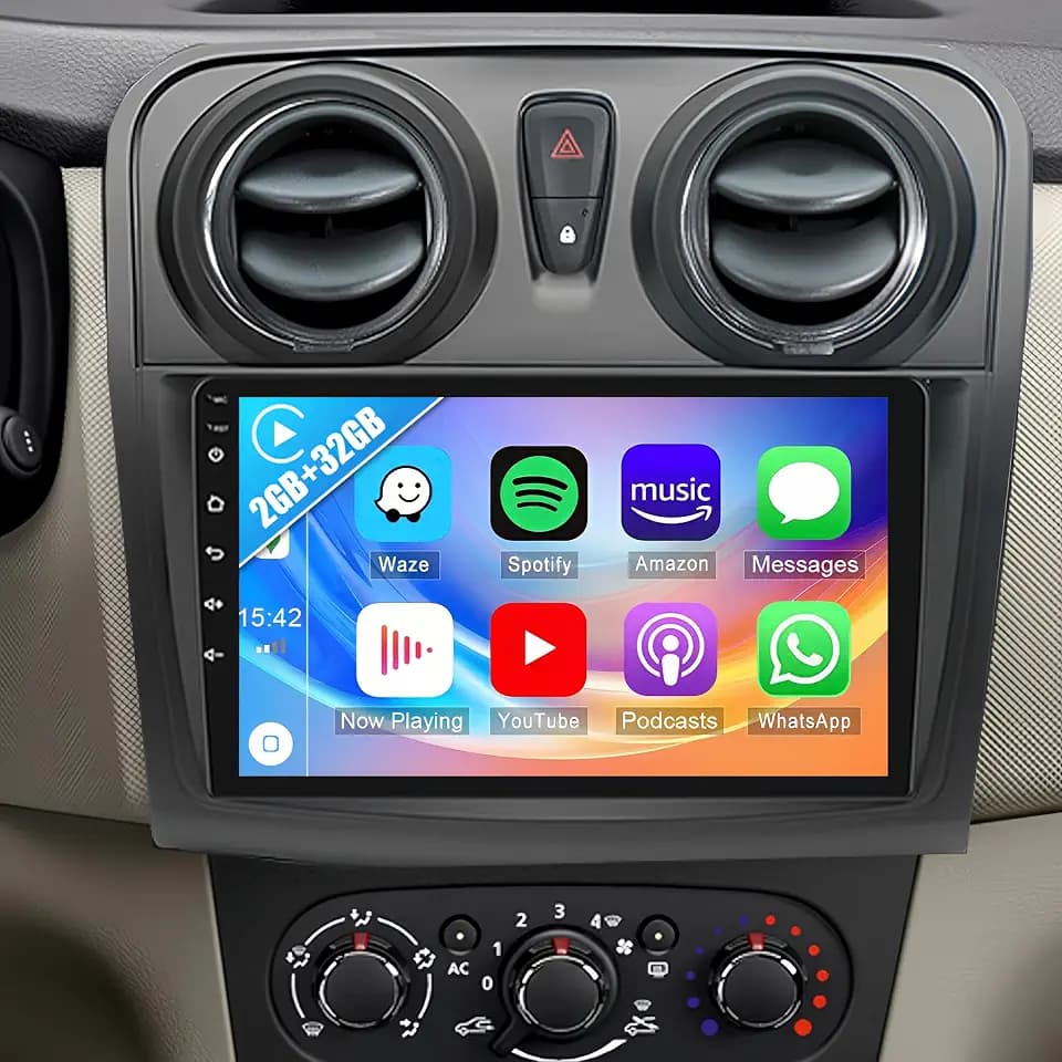 Autoradio mit Navi für Renault Dacia Logan 2 Sandero B52 2012-2019 mit Carplay Android Auto,2G+32G Android 13 Autoradio mit 9 Zoll Bildschirm,Bluetooth Mirror Link WiFi FM/RDS HiFi+Rückfahrkamera