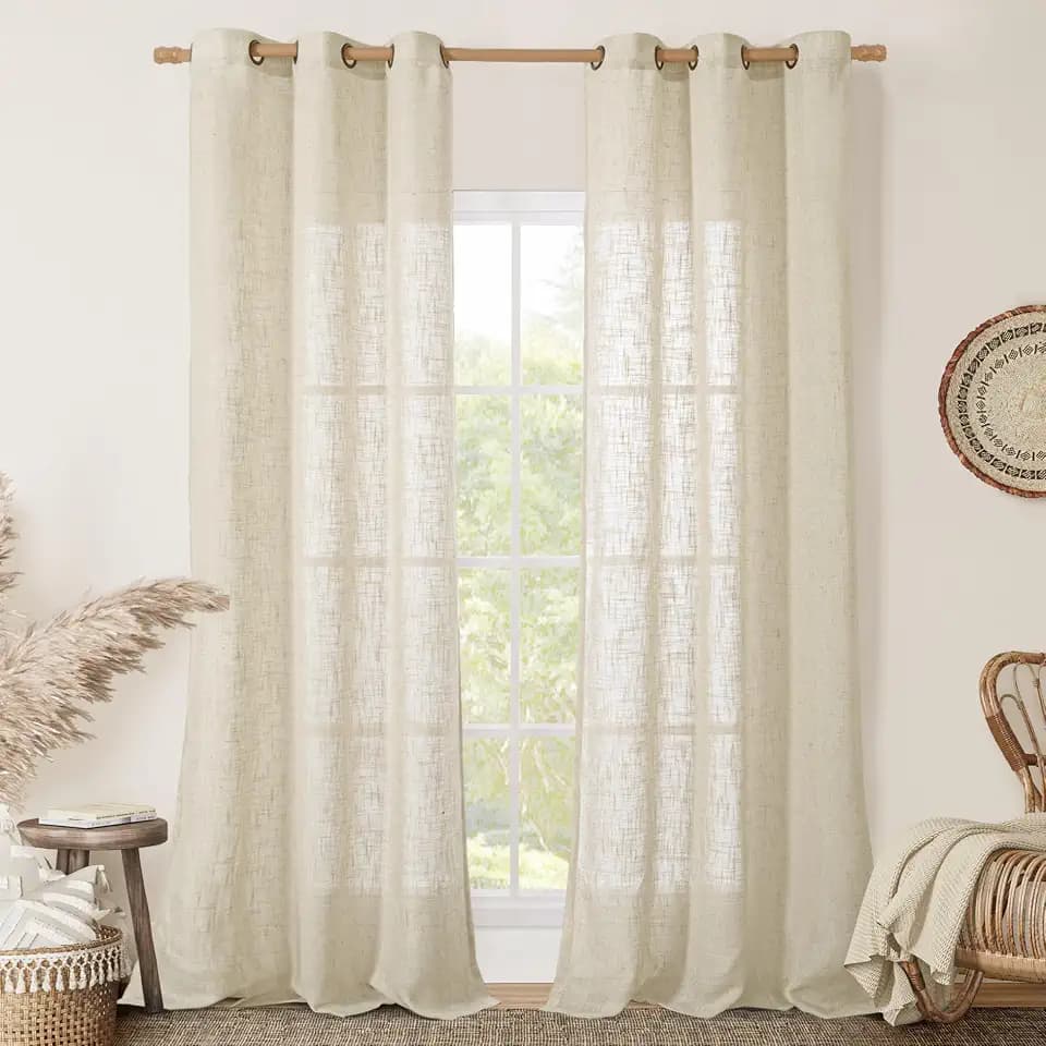 LAMIT Beige Linen Curtains 84 Inches Long for Living Room 2 Panels
