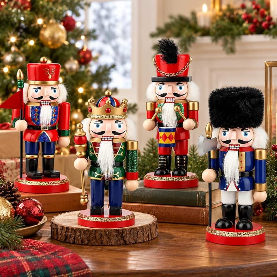 Hungdao 4 Pcs Nutcracker Christmas Table Decor, 6.3 in Nutcracker Figurine