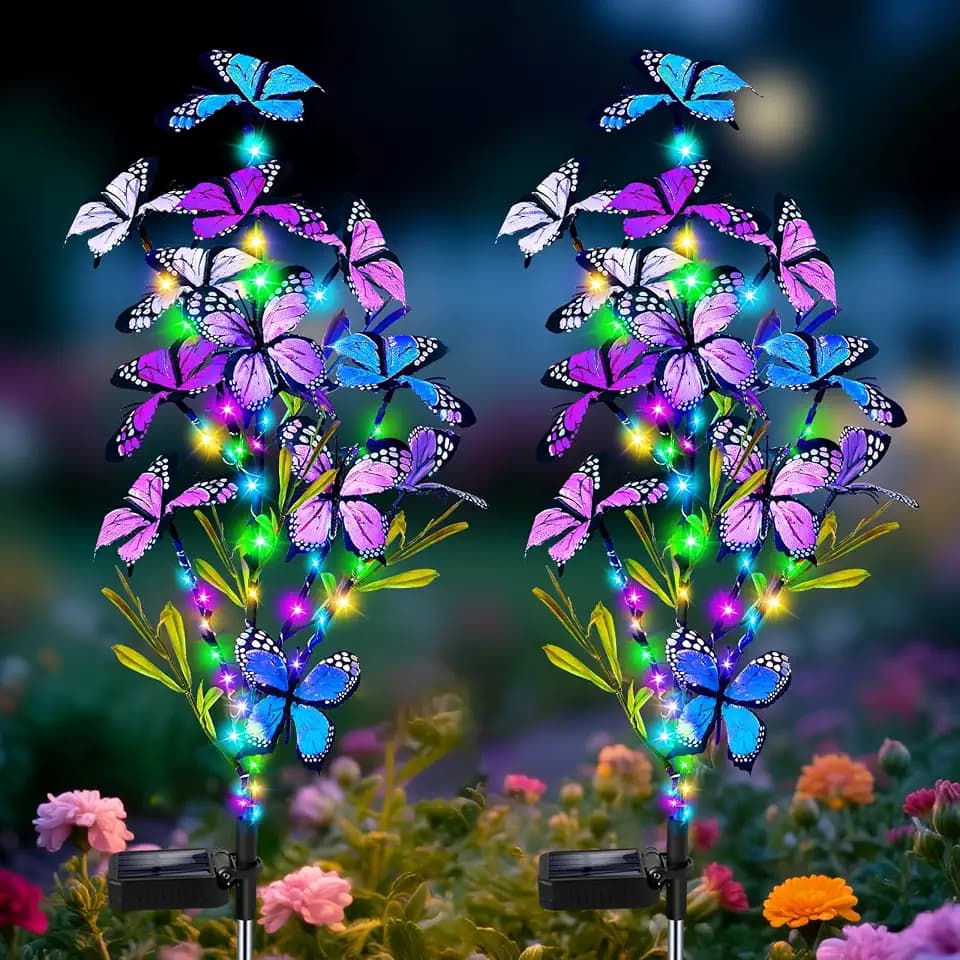 MRHEPHAESTUS Solar Garden Lights Outdoor, Waterproof 2 Pack Solar Butterfly Lights with 60 LED 12 Butterfly Colorful Lighting for Garden Yard Lawn Outdoor Decor, Gift for Mom Women Mother's Day