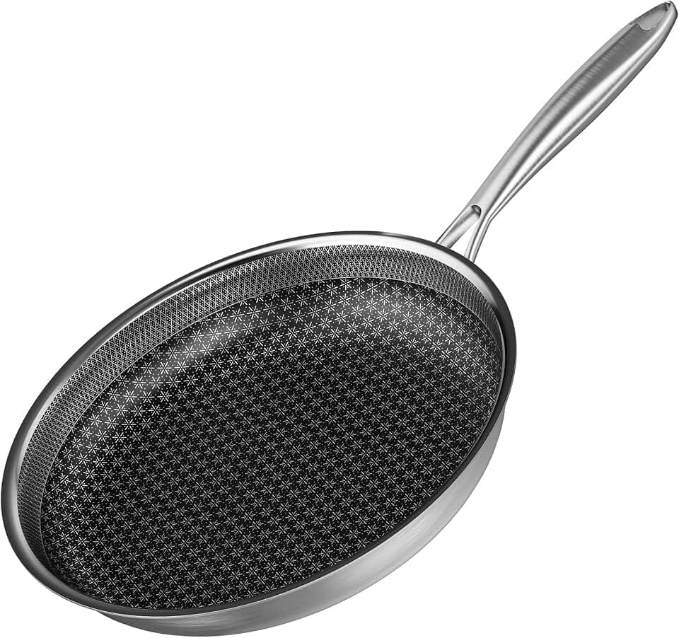 RIOVARM 26 cm Edelstahl Bratpfanne Induktion Antihaft Wok Pfanne mit Edelstahlgriff Brat- & Universalpfannen für alle Herdarten Spülmaschinenfest Backofenfest Omelett-Pfanne Dreischichtige Struktur