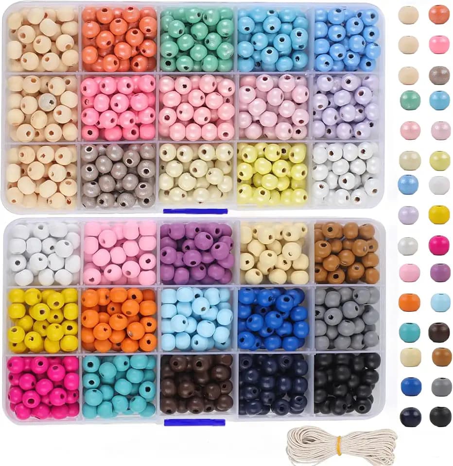 Holzperlen Bunt,900 Stück 8mm Holzperlen Bunt Set zum Auffaedeln (Rund)