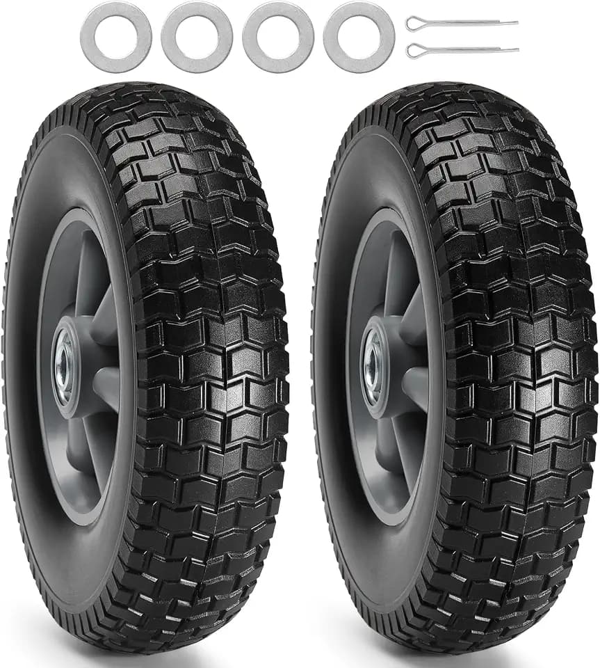 VEVOR Voll-PU-Räder mit RunFlat-Reifen, 10 Zoll, 2er-Pack, 180 lbs dynamische Belastung, 220 lbs statische Belastung, schlauchlose Reifen und Räder für Sackkarren, Nutzwagen, Dollies, Gartenanhänger