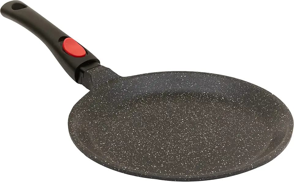 Kamberg – 0008050 – Crêpepfanne 24 cm – Abnehmbarer Griff – Aluminiumguss – Beschichtung in Steinoptik – Für alle Herdarten, auch Induktion – PFOA‑frei