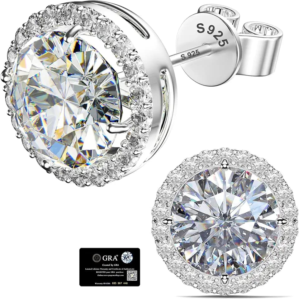 Sterling Silver Moissanite Earrings Studs for Women Men Hypoallergenic