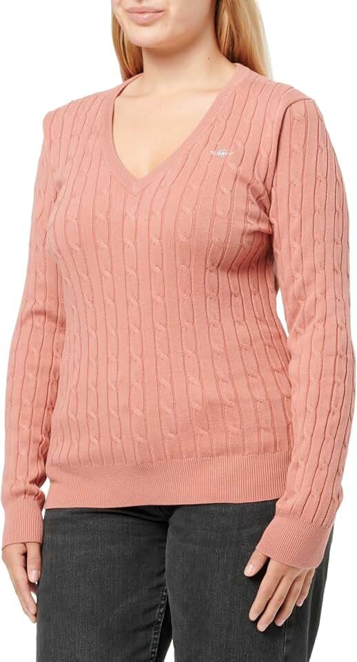 Gant Damen Stretch Cotton Cable V-Neck Pullover