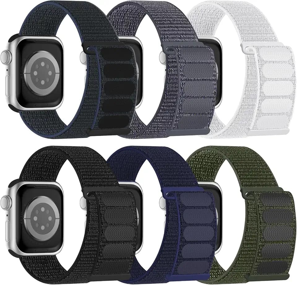 6 Pack Sport Nylon Loop Band Compatible with Apple Watch Band for Women Men