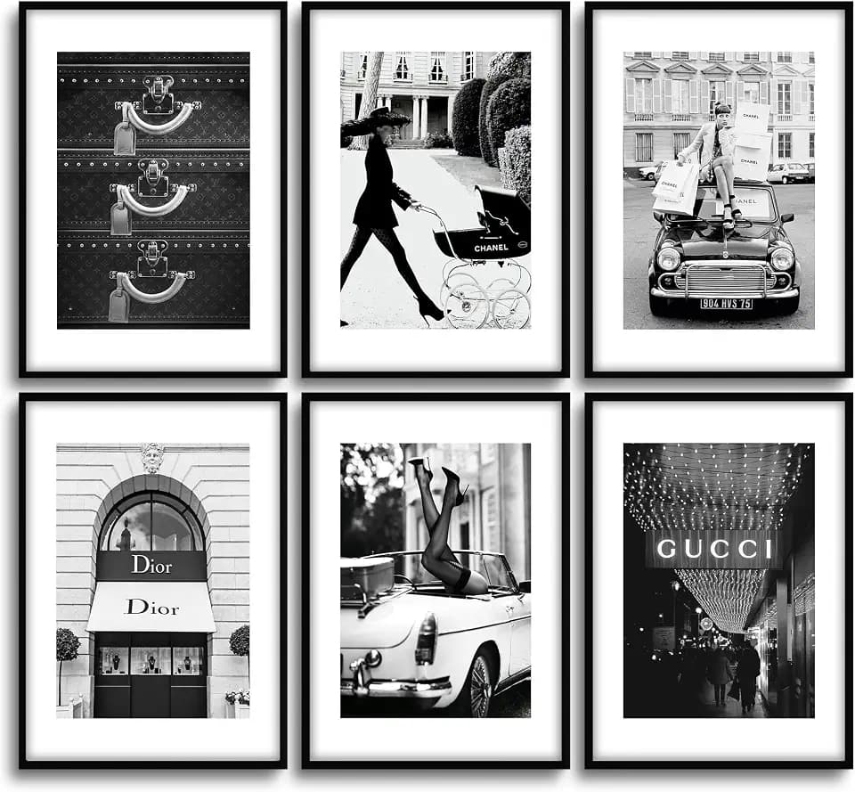 MONOKO® Wohnzimmer Poster Set - Premium Bilder für Schlafzimmer - Stilvolle Wandbilder - 6er ohne Rahmen (Fashion Poster Schwarz-Weiß, 6x A4 (21 x 29,7cm))