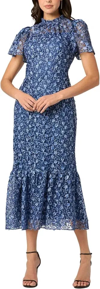 Shoshanna Women's Midnight Indigo Floral Printed Mesh Martine Dress