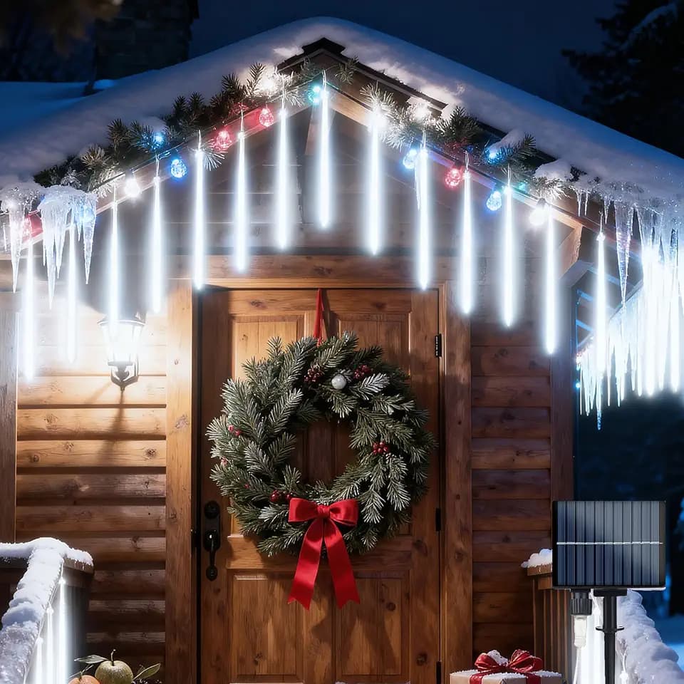 20 Tubes White Solar Meteor Shower Icicle Lights 480 LED Christmas Outdoor
