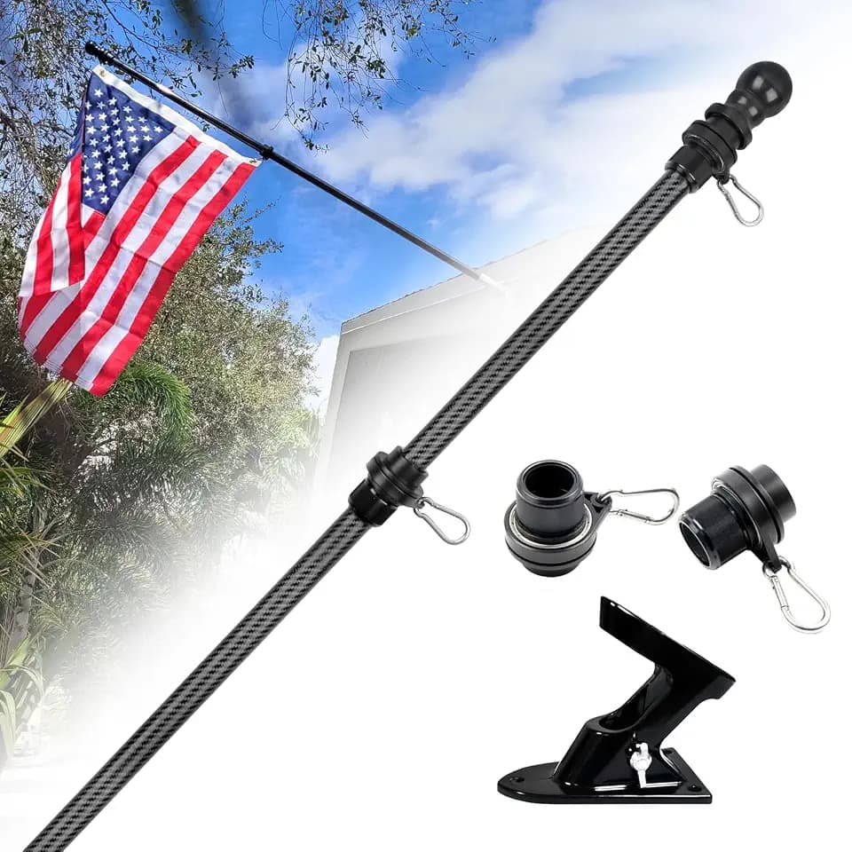HIBLE 5 Foot Black Flag Pole 1.5m Short Carbon Fiber Flag Pole for House
