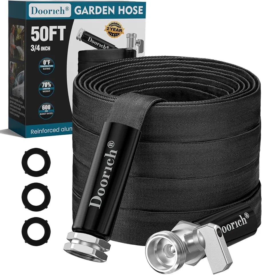 Garden Hose 50ft, Lightweight, Ultra Flexible, Durable, Kink-Free Water Hose with Valve - Made of TPU, Drinking Water Safe Material, Non-Shrinking, Easy to Store, All-Weather, Black