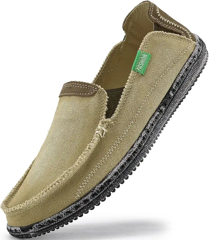 VILOCY Mens Slip on Deck Shoes Casual Canvas Loafers Beach Boat Shoes Zero Drop Vintage Flat