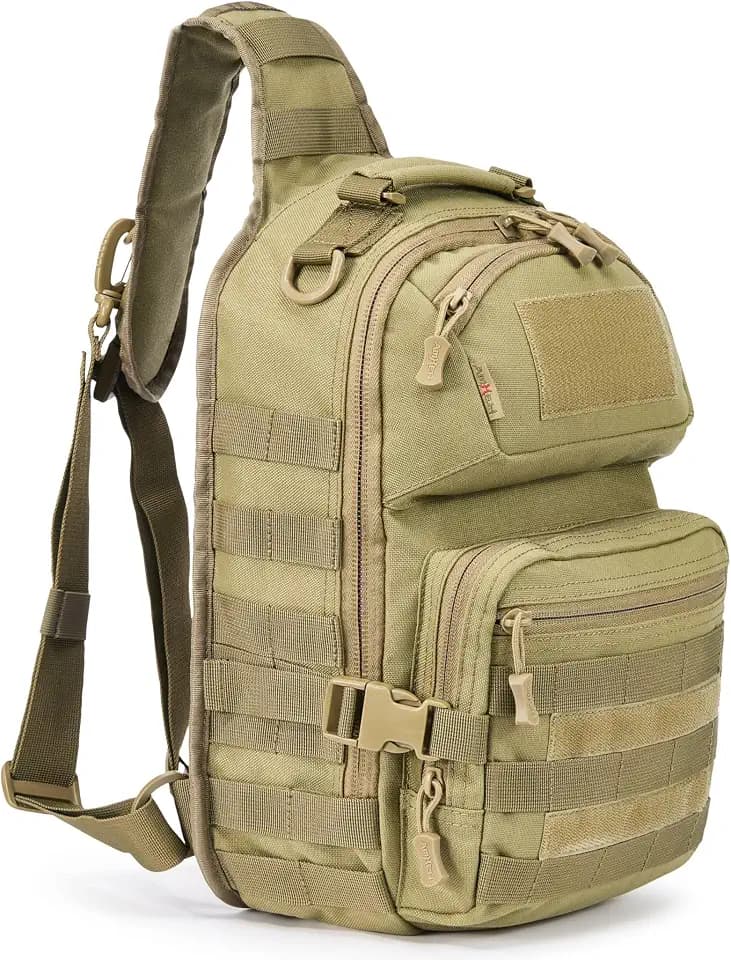 AMHEH 15L Tactical Sling Bag for Men, 13 Inch Laptop Sleeve, Tan