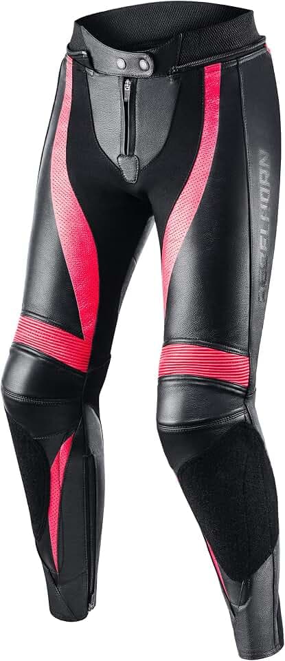 REBELHORN Rebel Motorradhose Damen | Leder | Knie und Hüft Protektoren | Austauschbare Knieschieber | Perforierte Paneele | Größen bis 46
