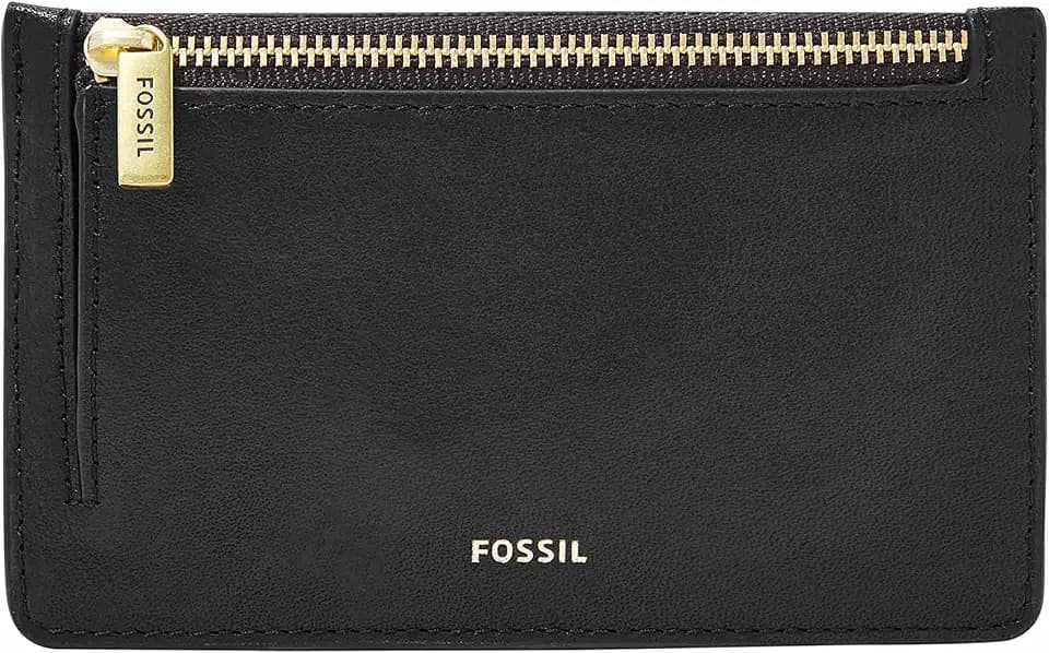 Fossil Women's Logan RFID-Blocking Leather Zip Around Card Case Wallet with Keychain