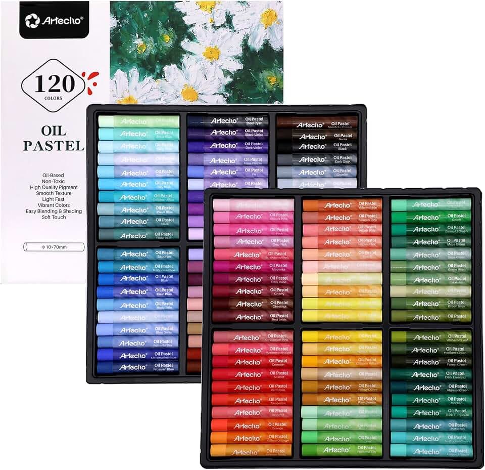 Artecho Ölpastelle Satz von 120 Farben, weiche Ölpastellkreiden für Kunst Malerei, Zeichnung, Mischen, Ölkreiden Pastellkreiden Kunstzubehör für Künstler, Anfänger