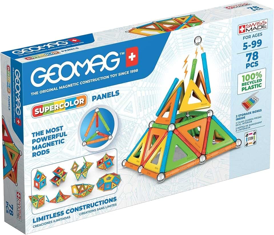 Geomag - Supercolor Magnetische Bausteine für Kinder, Magnetisches Spielzeug, Grüne Kollektion 100% Recyceltes Plastik, 5-99 Jahre, 78 Teile