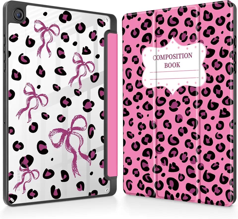 Mektron Case for Samsung Galaxy Tab A9+/A9 Plus 11” 2024 Model (SM-X210/X216/X218) with S Pen Holder, Slim Cover Clear Shell + Trifold Stand + Auto Wake/Sleep, Composition Book-Bows