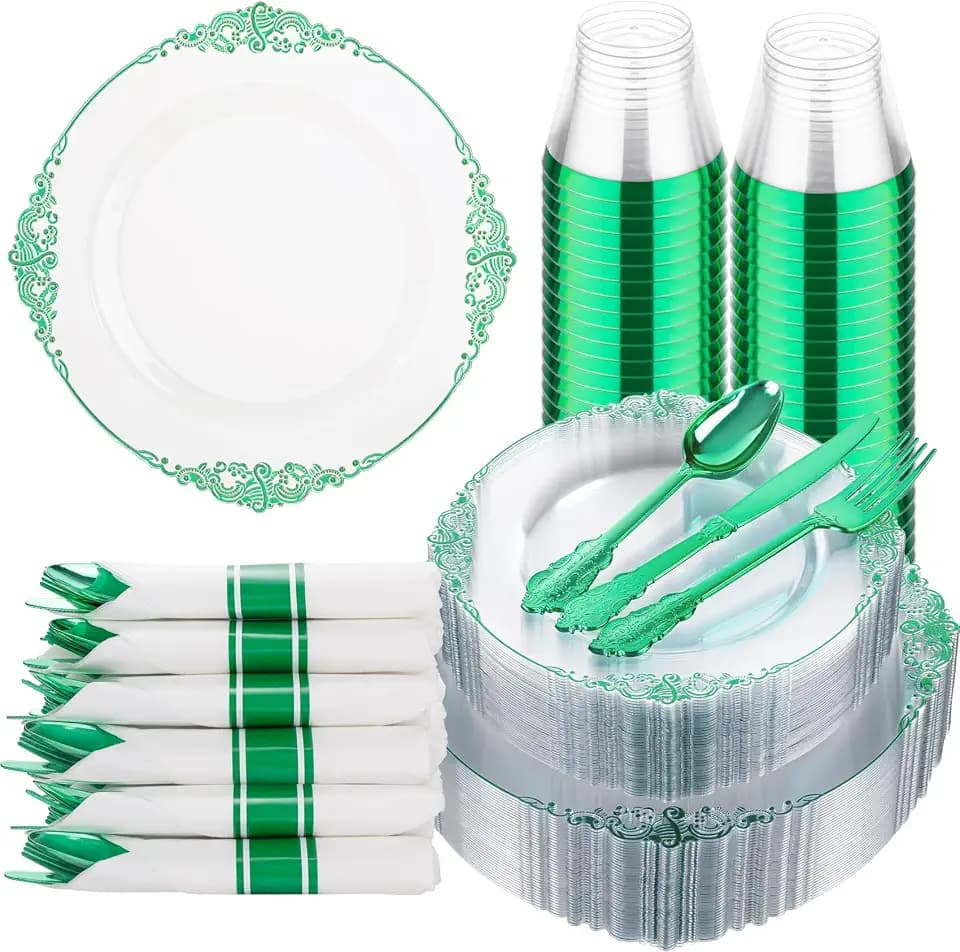 Hioasis 175 Pcs Clear Green Plates for Party